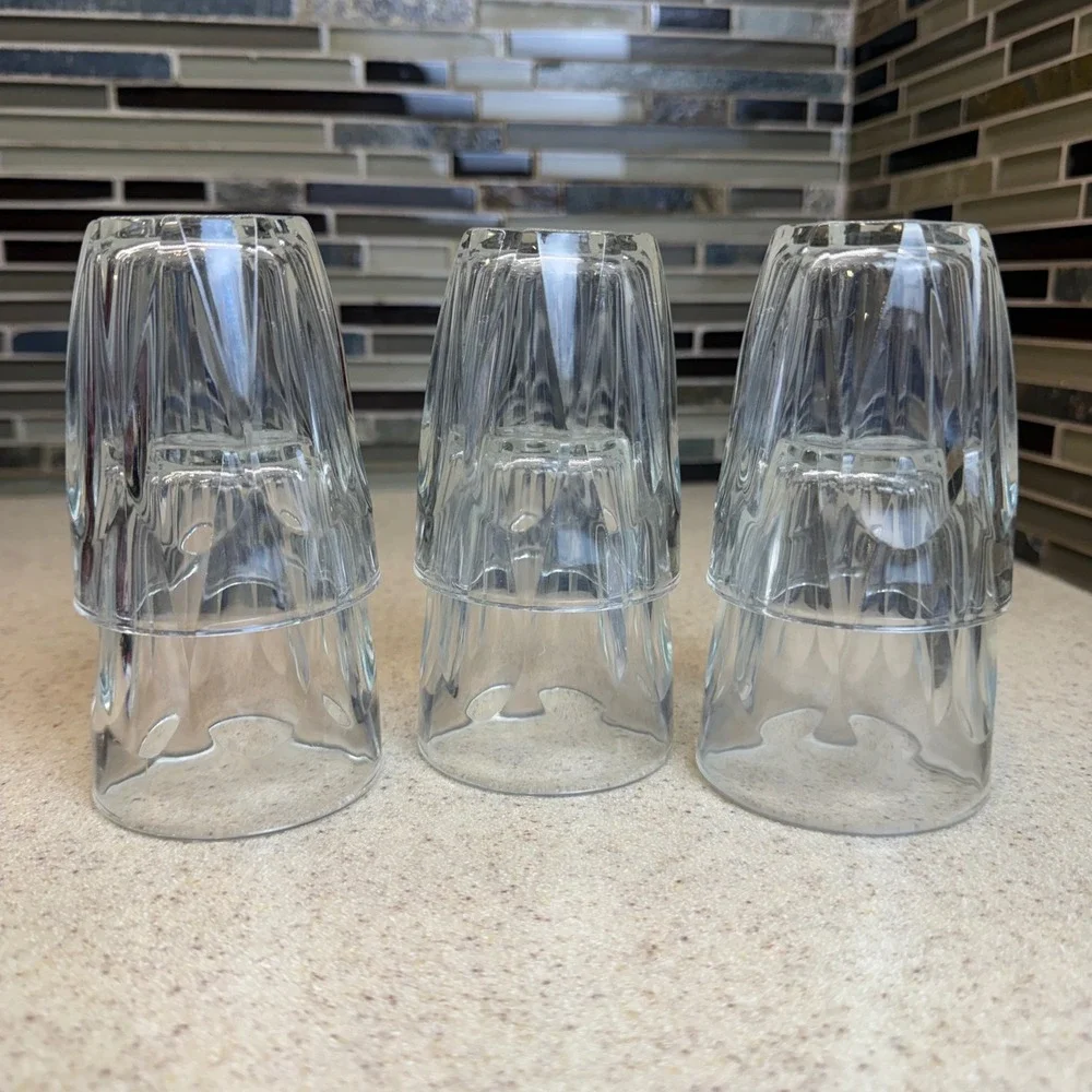 VTG Vetravir Italy Clear Glass Juice Glasses Set of 6 Paneled Scalloped Art Deco